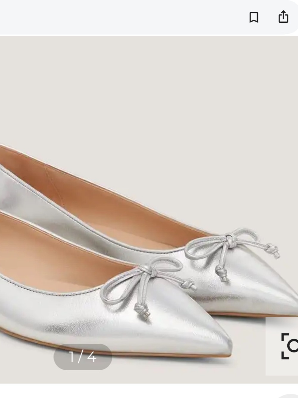 Stuart Weitzman Pointed Bow Metallic Silver Flats